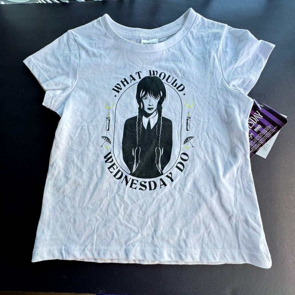 NEW with Tag WEDNESDAY Addams Girls T-Shirt size 6 White